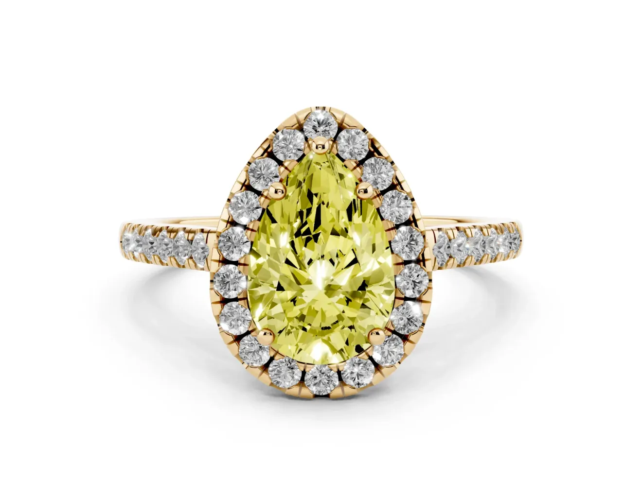 Pear-Shaped Raised Halo Engagement Ring Setting for a Fancy Yellow Lab-Grown Diamond | Yellow Gold