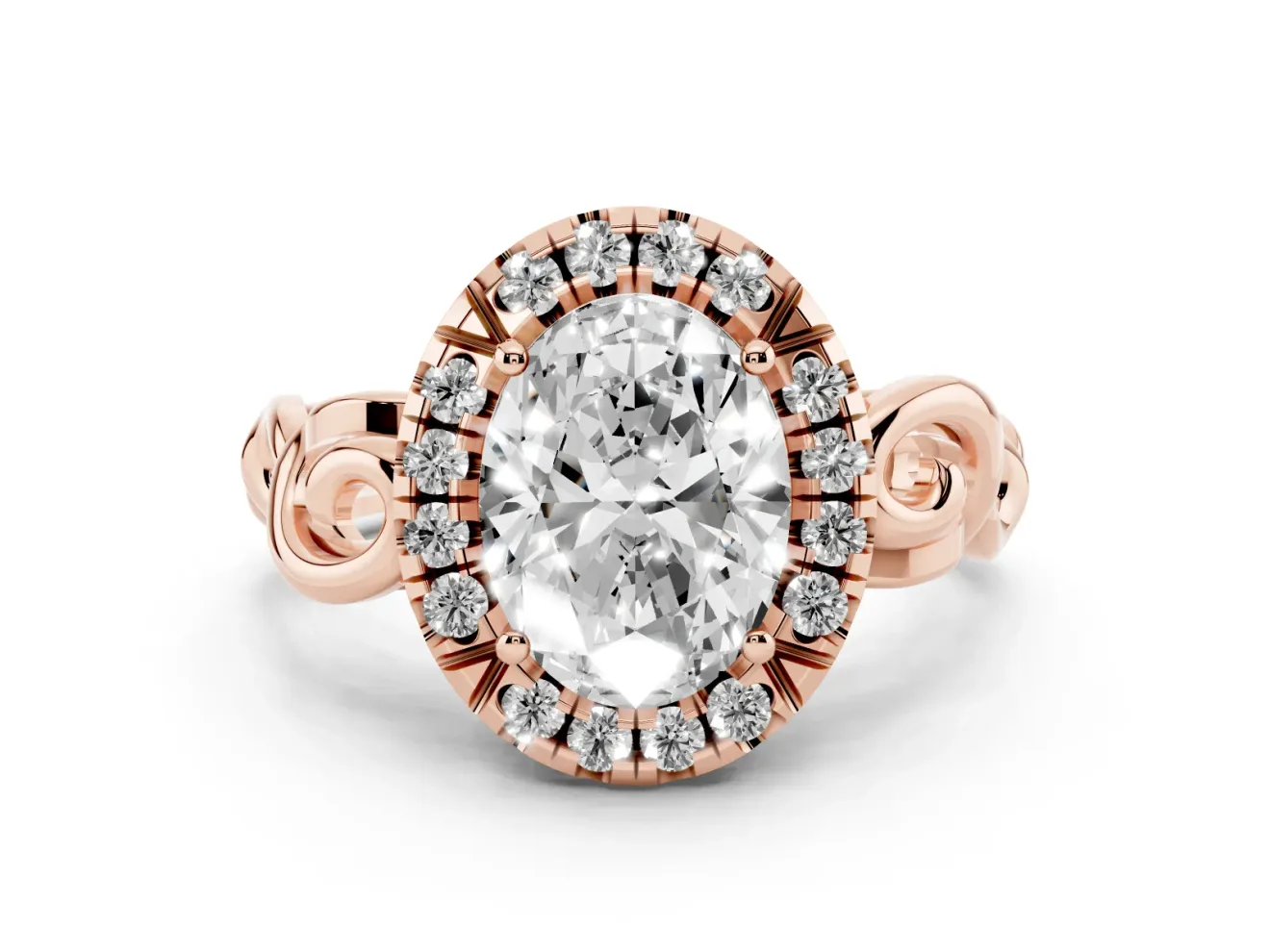 Oval Vintage Filigree Halo Engagement Ring Setting | Scroll Shoulders | Rose Gold