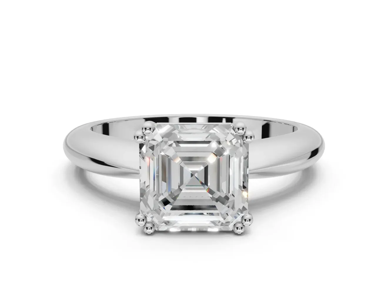 Princess Cut Tapered Solitaire Engagement Ring Setting | Double Claw Prongs | White Gold