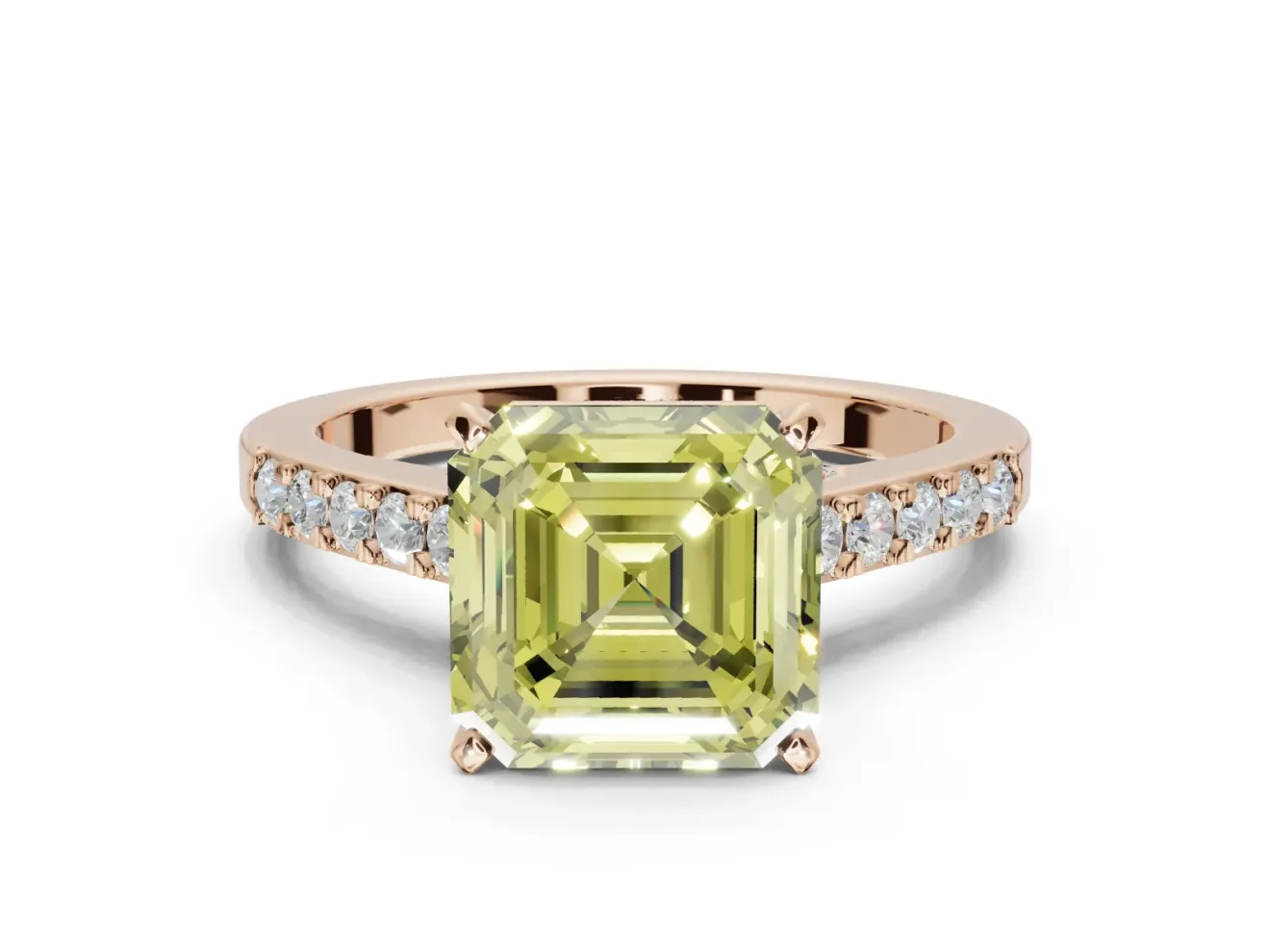 Asscher Cut Pavé Solitaire Engagement Ring Setting for a Fancy Yellow Lab-Grown Diamond | Crossover Gallery | Rose Gold