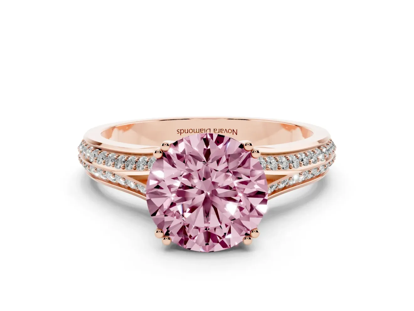 Round Split Shank Engagement Ring Setting for a Fancy Pink Lab-Grown Diamond | Pave Band | Rose Gold