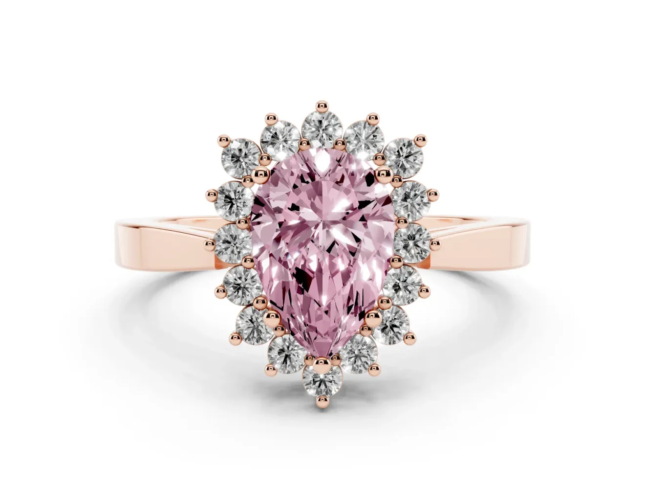 Pear-Shaped Scalloped Halo Engagement Ring Setting for a Fancy Pink Lab-Grown Diamond | Rose Gold