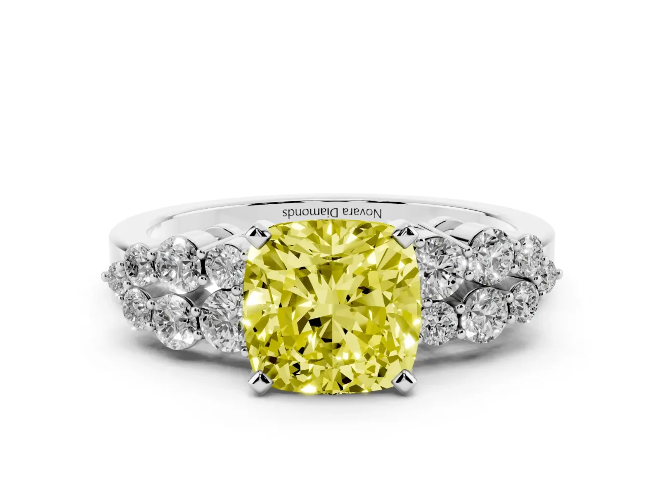 Cushion Cut Engagement Ring Setting for a Fancy Yellow Lab-Grown Diamond | Sterling Silver - Design NV-24489