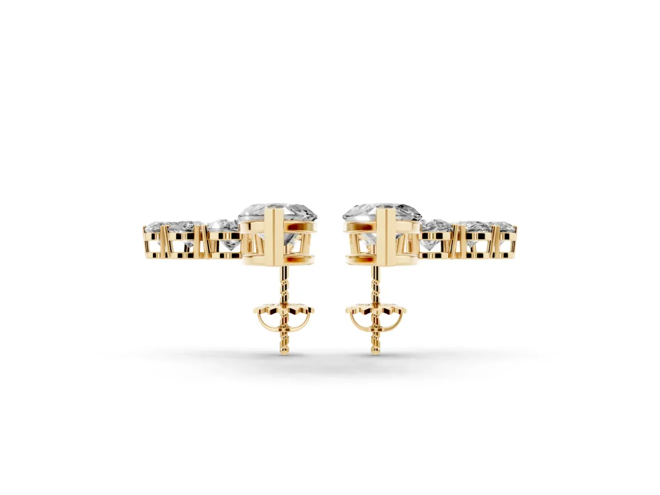 Marquise Lab-Grown Diamond Graduated Ear Climber Earrings | Pear-Shaped Accents | Yellow Gold