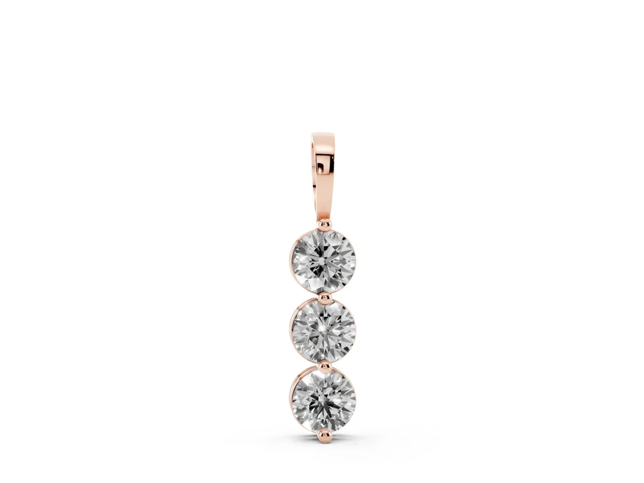 Round Lab-Grown Diamond Three-Stone Drop Pendant Necklace | Plain Bail | Rose Gold
