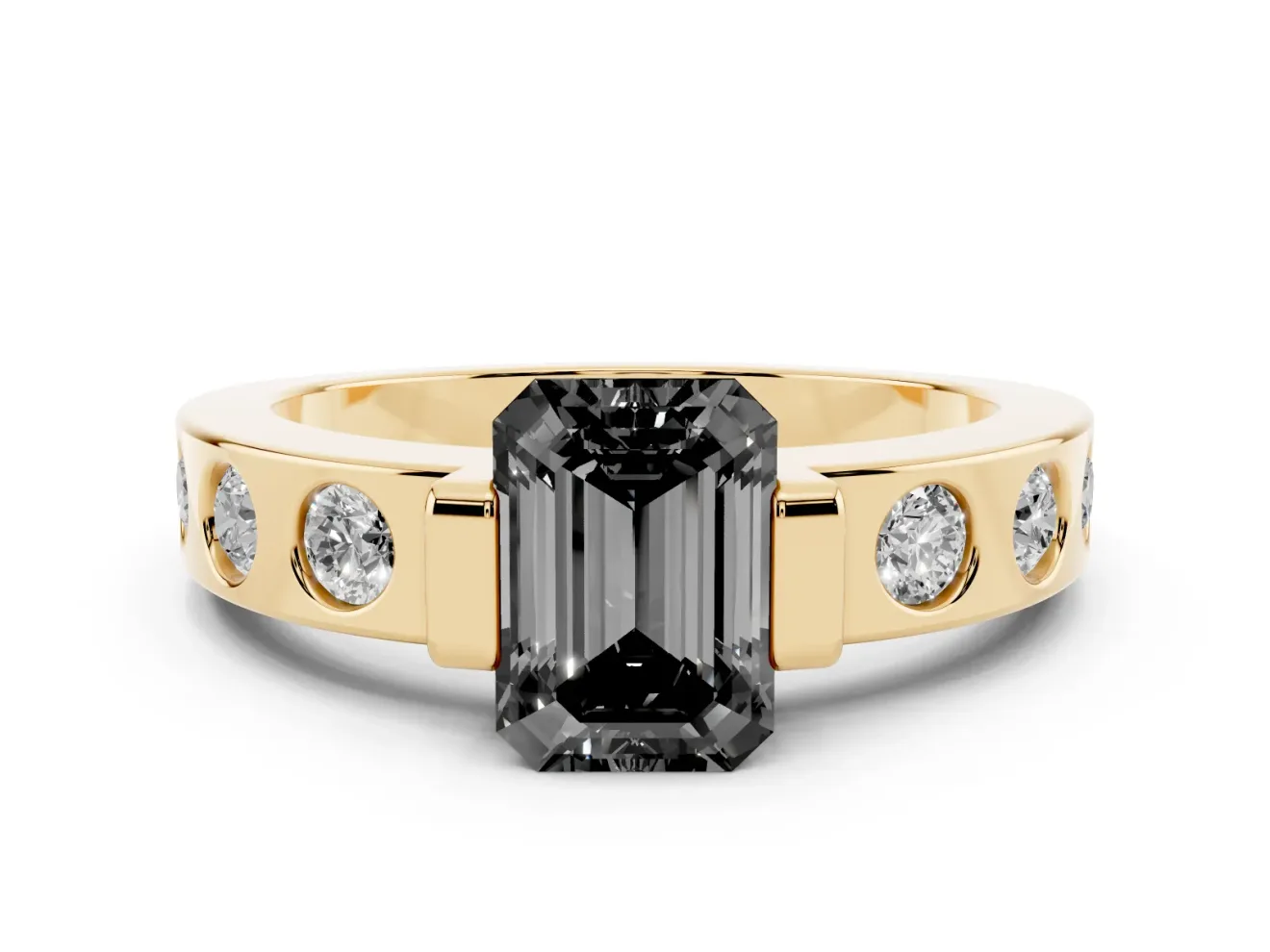 Emerald Cut Tension Style Engagement Ring Setting for a Black Center | Yellow Gold