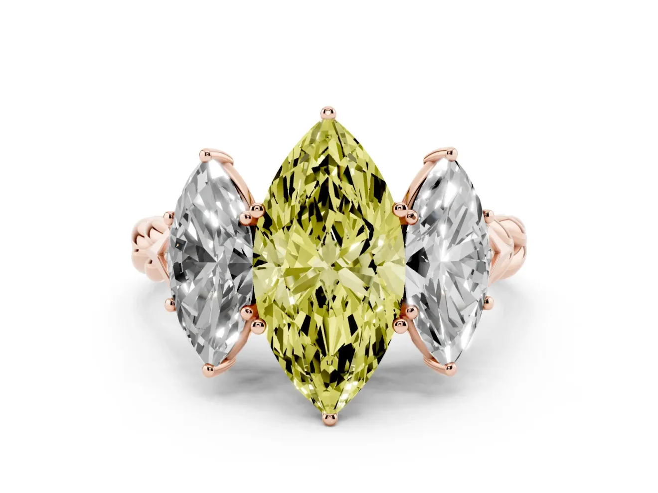 Marquise Three Stone Engagement Ring Setting for a Fancy Yellow Lab-Grown Diamond | Braided Band | Rose Gold