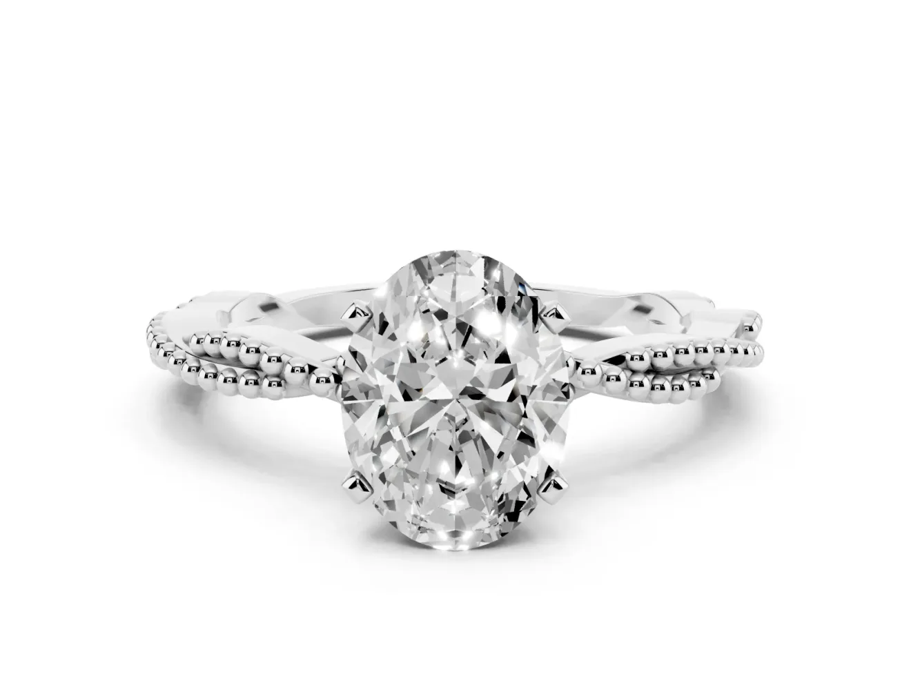 Oval Twisted Solitaire Engagement Ring Setting | Beaded Twist Band | Sterling Silver