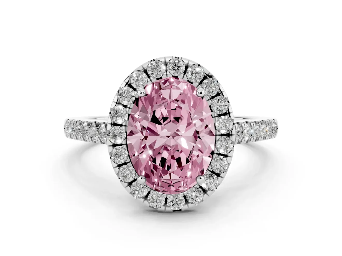 Oval Raised Halo Engagement Ring Setting for a Fancy Pink Lab-Grown Diamond | Sterling Silver
