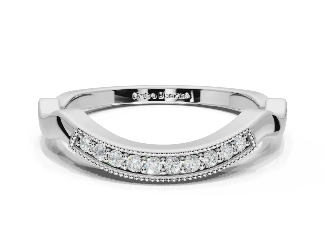 Round Lab-Grown Diamond Milgrain Deep Curve Wedding Band | Sculpted Shoulders | White Gold