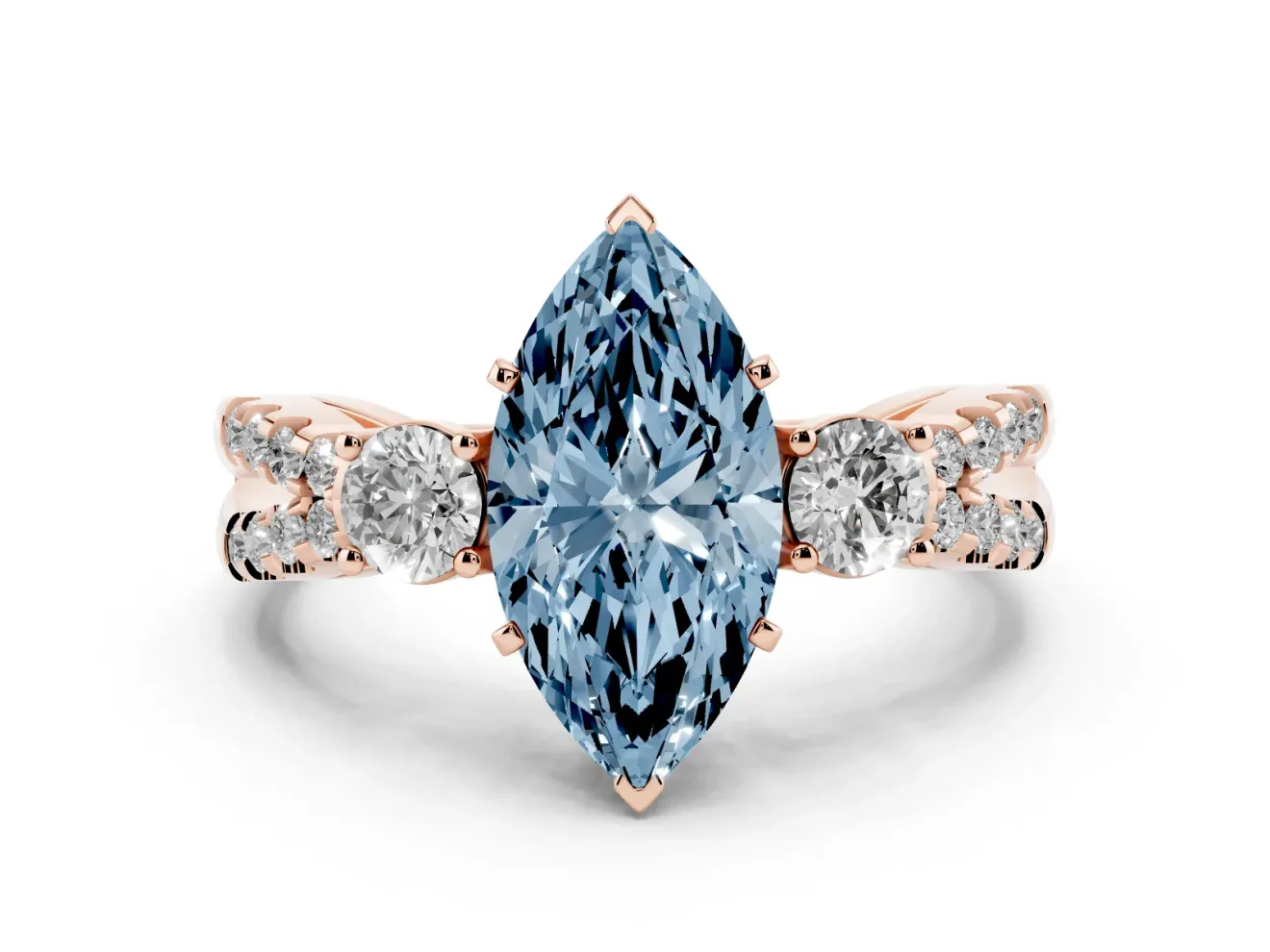 Marquise Three Stone Engagement Ring Setting for a Fancy Blue Lab-Grown Diamond | Rose Gold