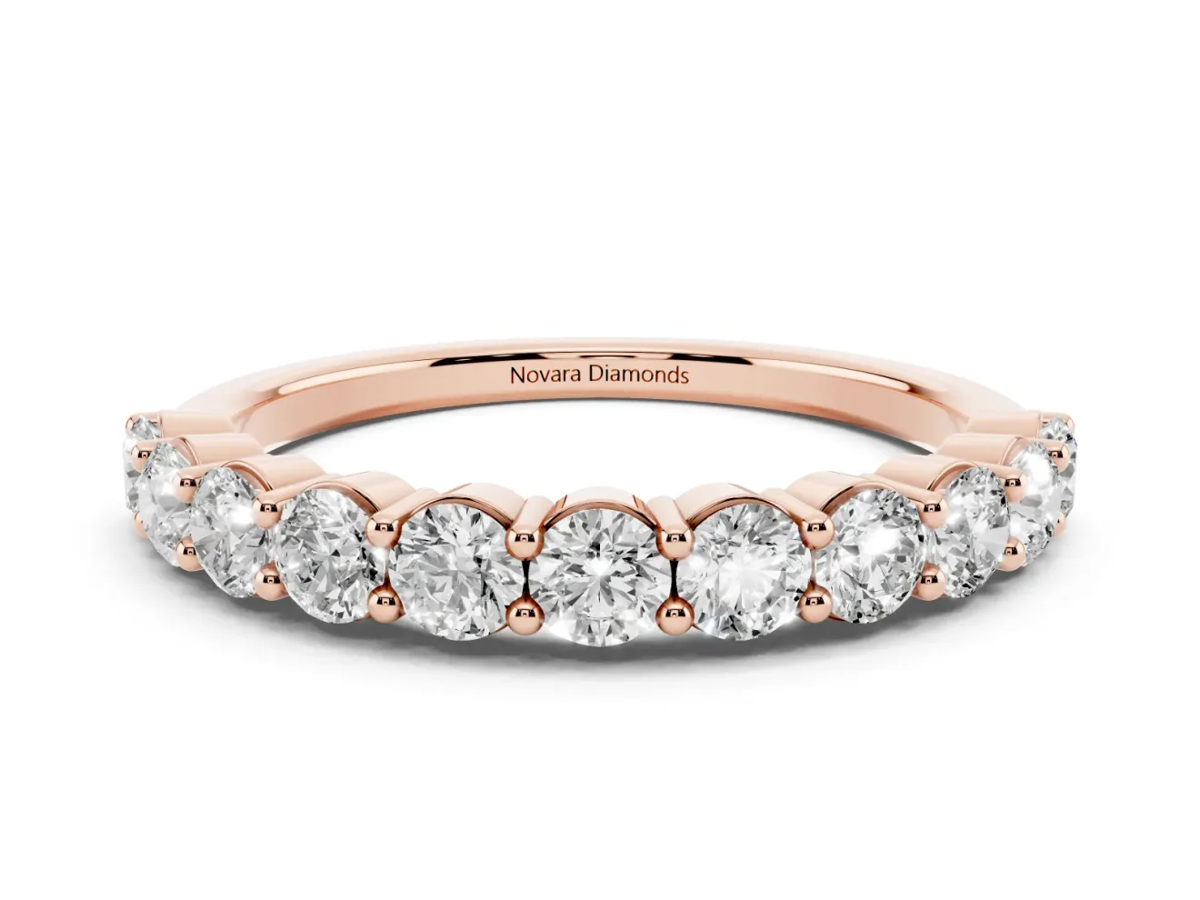 Round Diamond Half Eternity Band Set in Rose gold with Top-Row Prong Setting