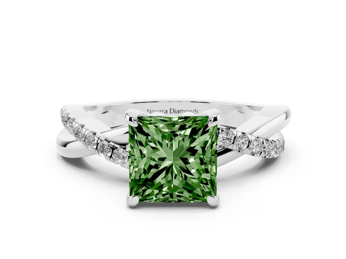 Princess Cut Twist Engagement Ring Setting for a Fancy Green Lab-Grown Diamond | White Gold