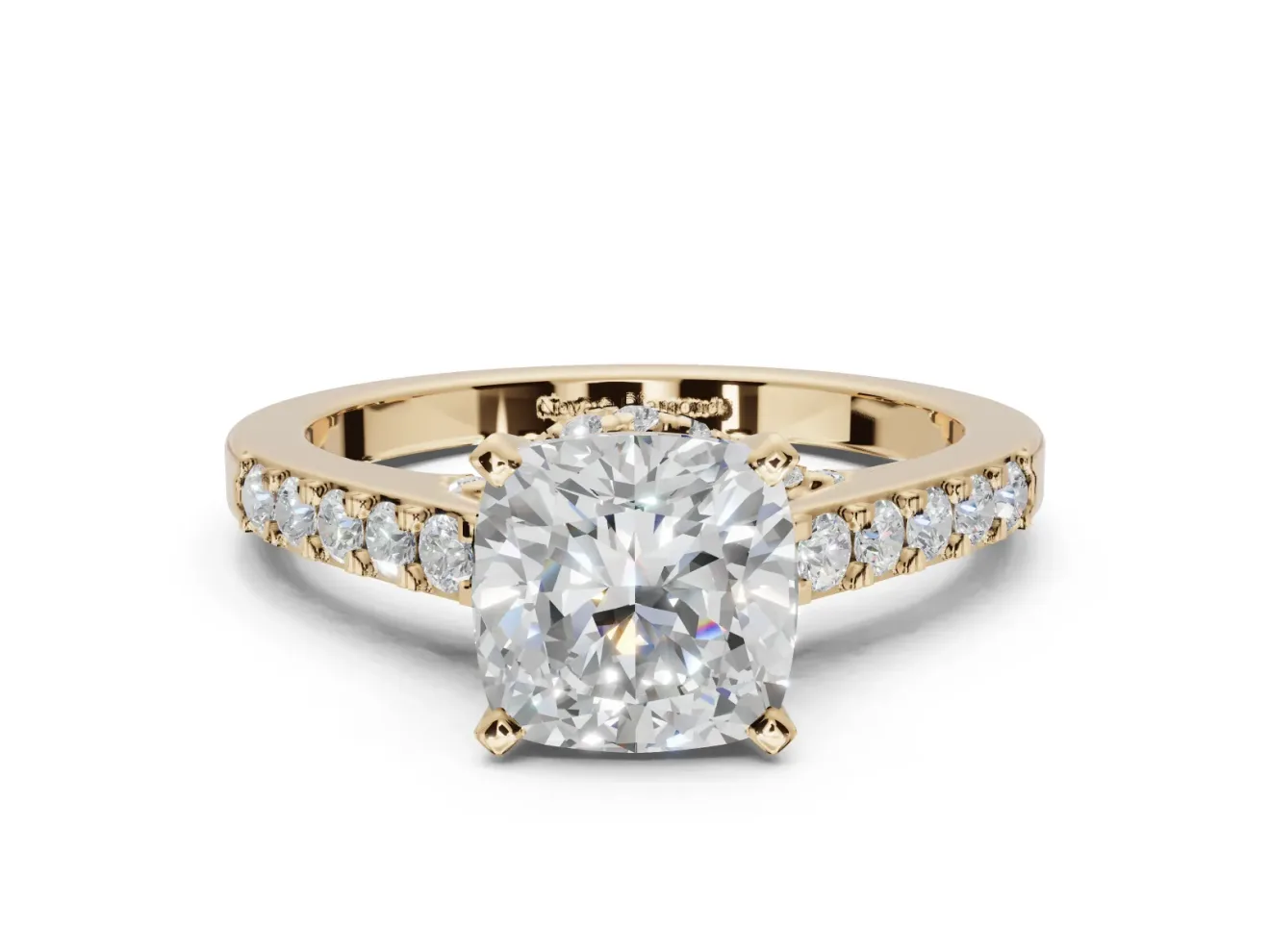 Cushion Cut Pavé Solitaire Engagement Ring Setting | Crossover Gallery | Yellow Gold