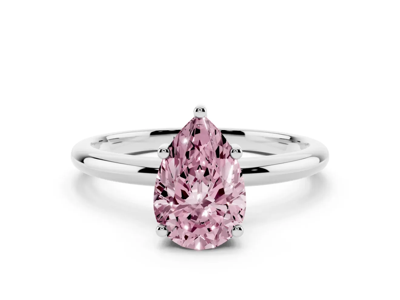 Fancy Pink Pear Cut Diamond Solitaire Engagement Ring Set in Platinum with Prong Setting and Polished Band