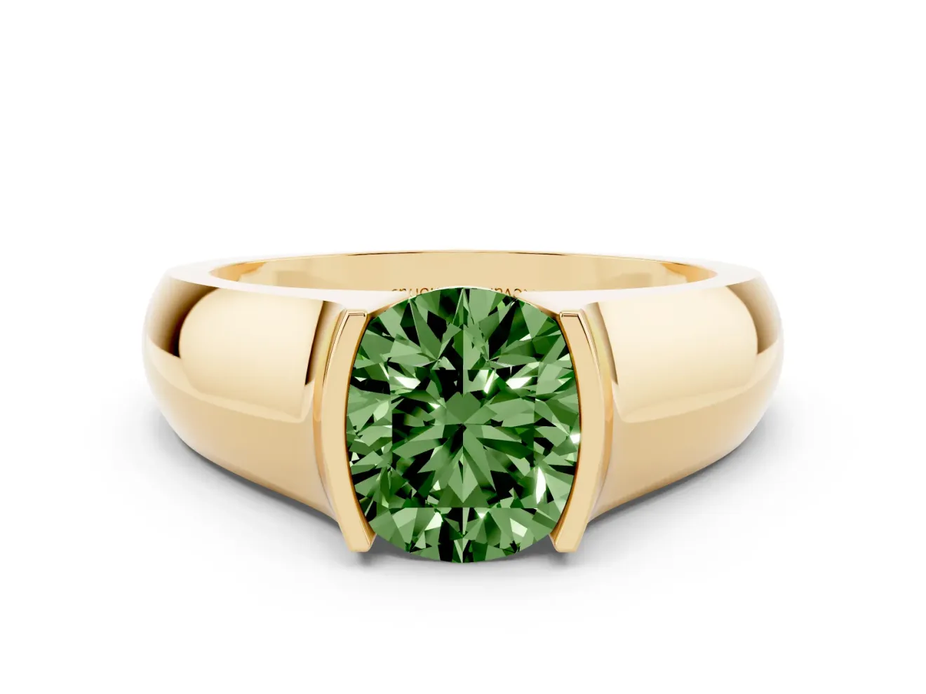 Round Half Bezel Solitaire Engagement Ring Setting for a Fancy Green Lab-Grown Diamond | Wide Band | Yellow Gold