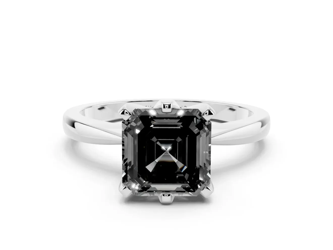 Fancy Black Asscher Cut Diamond Solitaire Engagement Ring Set in Platinum with Slim Tapered Solitaire Band