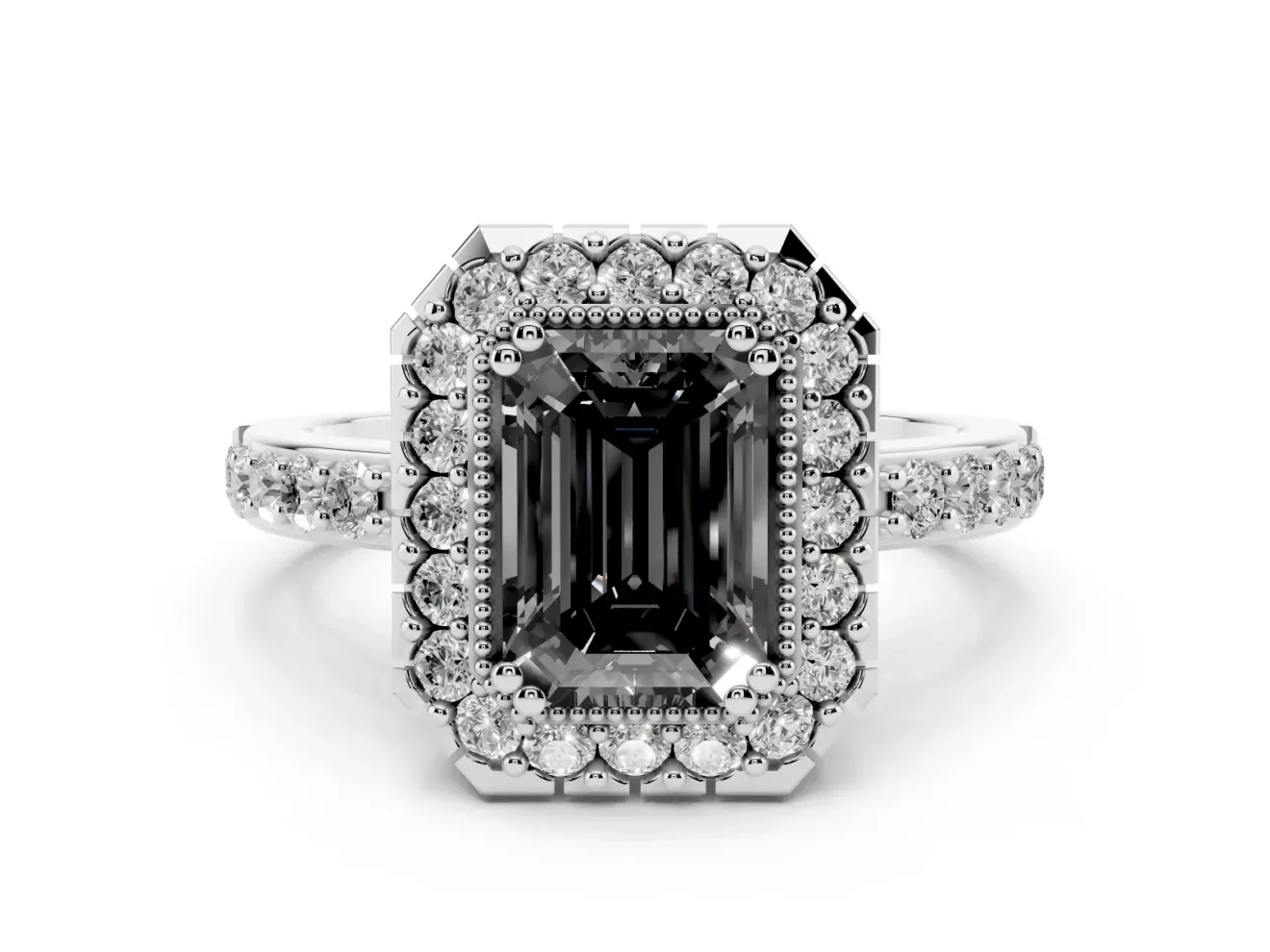Emerald Cut Halo Engagement Ring Setting for a Black Center | Sterling Silver
