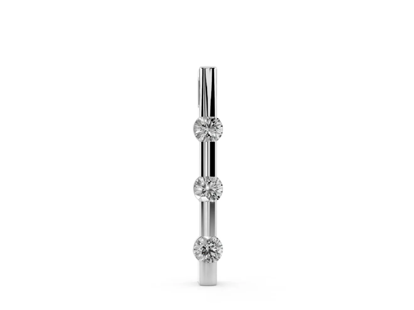Round Lab-Grown Diamond Three-Stone Vertical Bar Pendant Necklace | Evenly Spaced | Sterling Silver