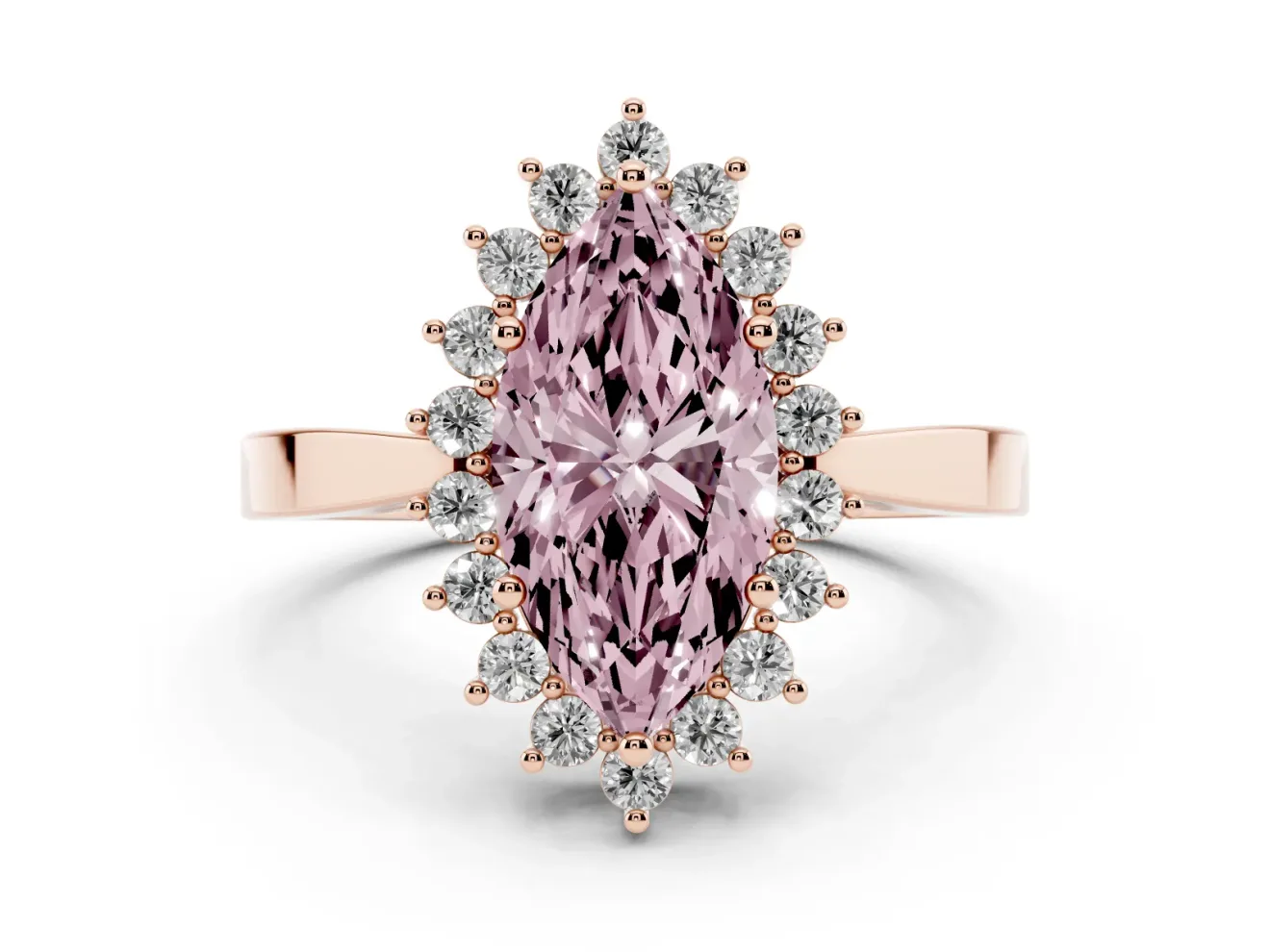 Marquise Scalloped Halo Engagement Ring Setting for a Fancy Pink Lab-Grown Diamond | Rose Gold