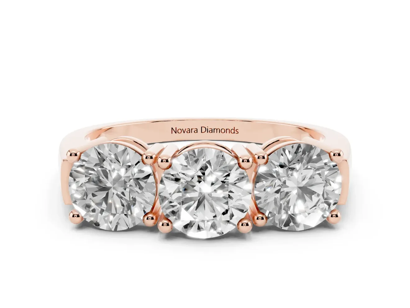 Round Three Stone Engagement Ring Setting | Equal-Size Stones | Rose Gold
