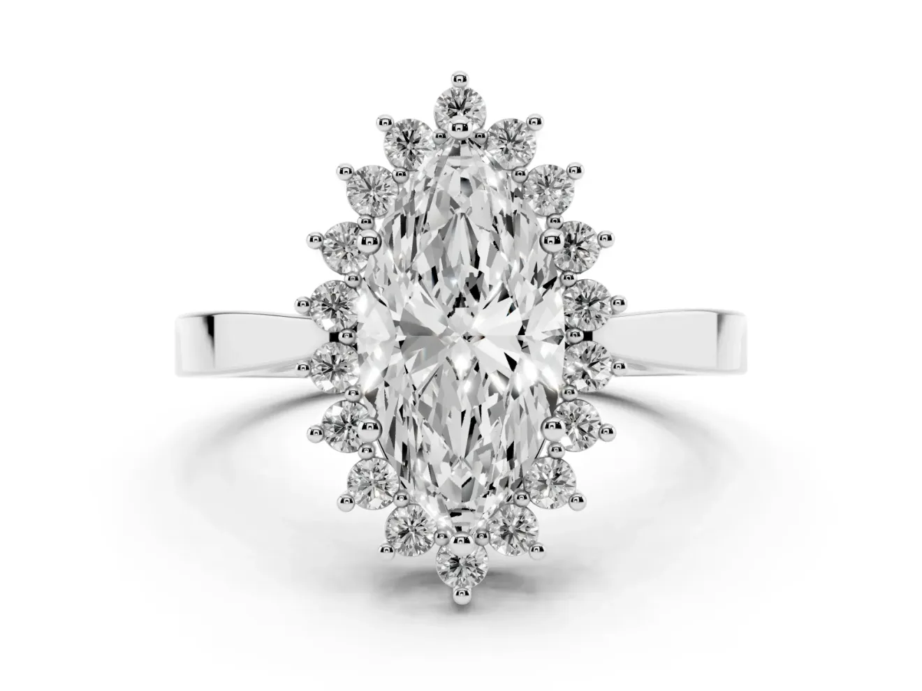 Marquise Cut Diamond Halo Ring Set in Silver with Round Halo and Smooth Solitaire Band