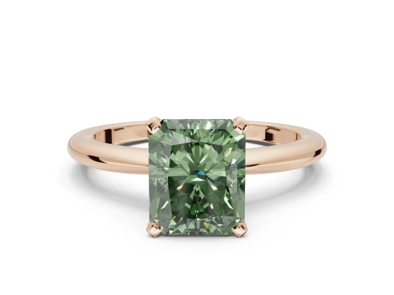 Radiant Cut Solitaire Engagement Ring Setting for a Fancy Green Lab-Grown Diamond | Tapered Plain Band | Rose Gold