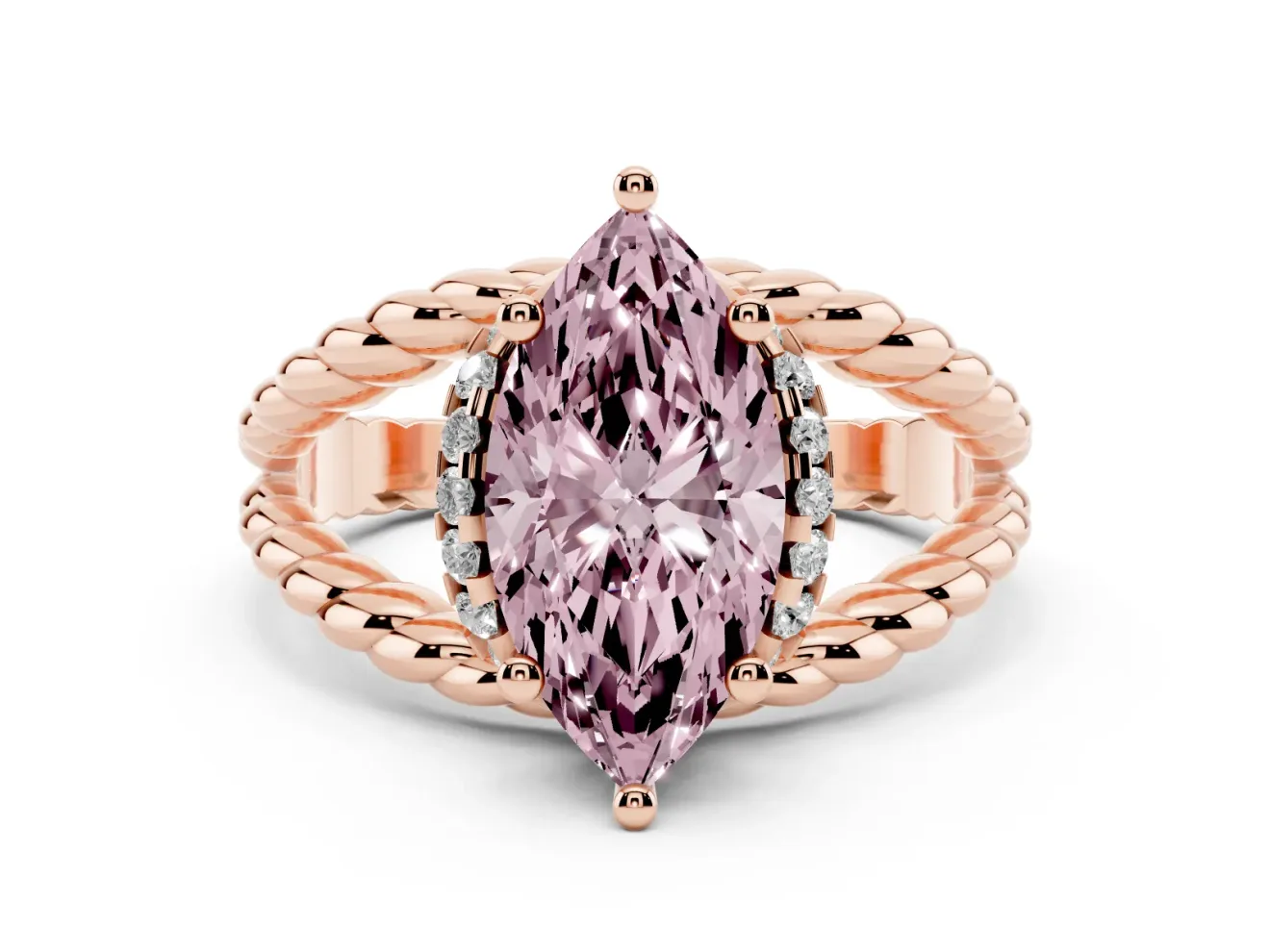 Marquise Rope Split Shank Engagement Ring Setting for a Fancy Pink Lab-Grown Diamond | Rose Gold