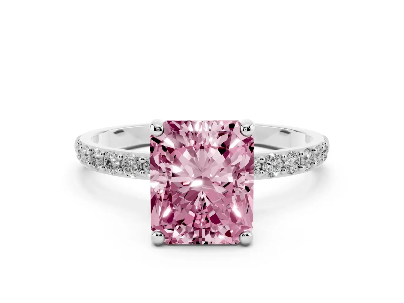 Radiant Cut Pave Solitaire Engagement Ring Setting for a Fancy Pink Lab-Grown Diamond | Pave Shoulders | Platinum
