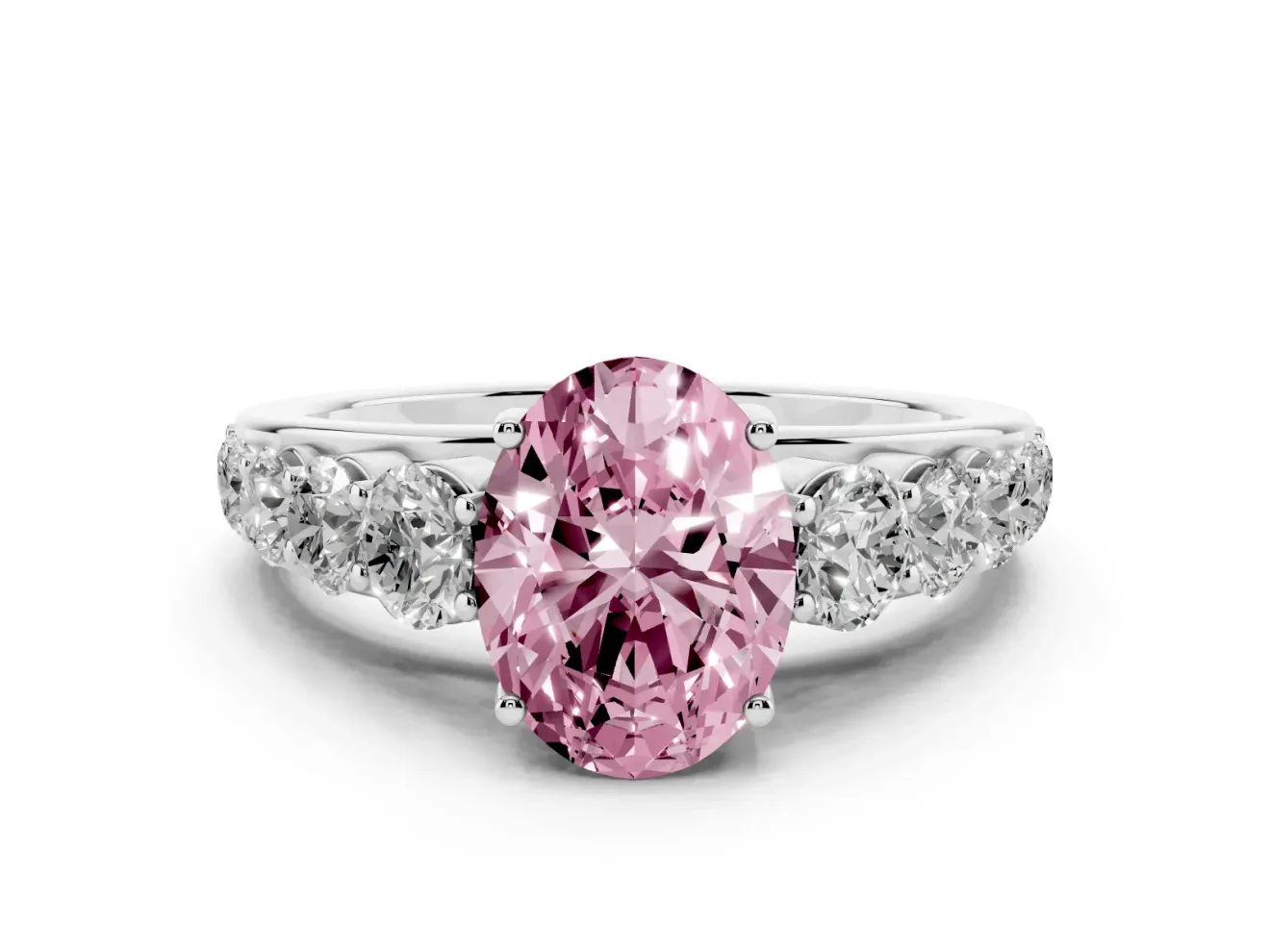 Oval Graduated Side Stone Engagement Ring Setting for a Fancy Pink Lab-Grown Diamond | Flat Top Band | Platinum