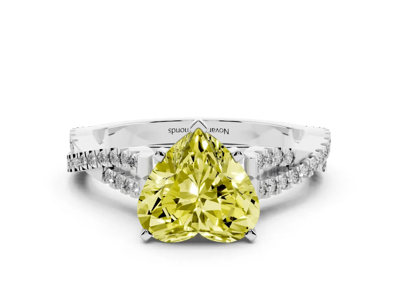 Fancy Yellow Heart Cut Diamond Solitaire Engagement Ring Set in Silver with Twisted Pavé Band and Prong Setting