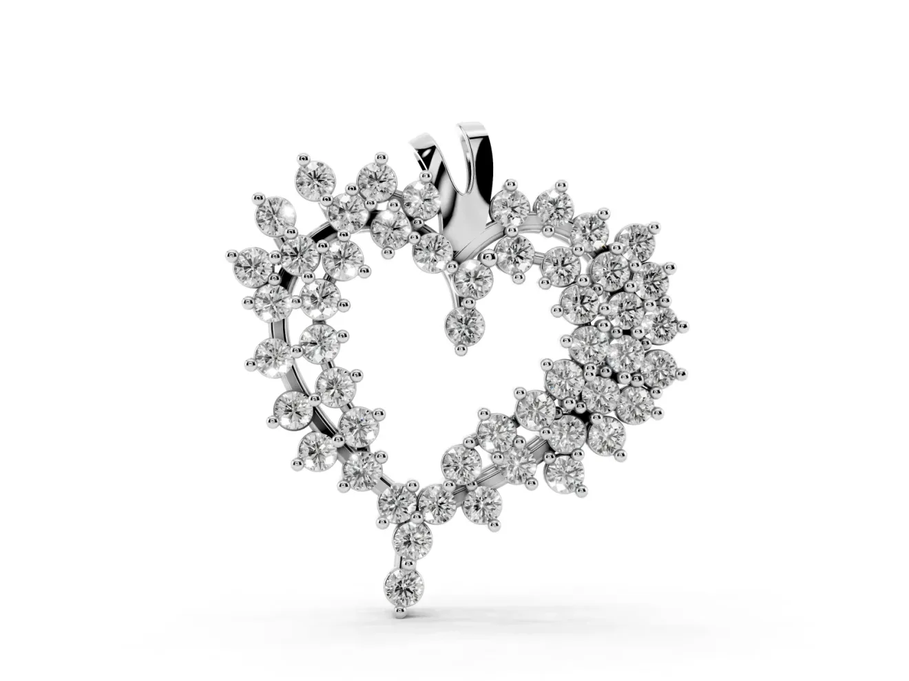 Round Lab-Grown Diamond Cluster Open Heart Pendant Necklace | Split Bail | Sterling Silver