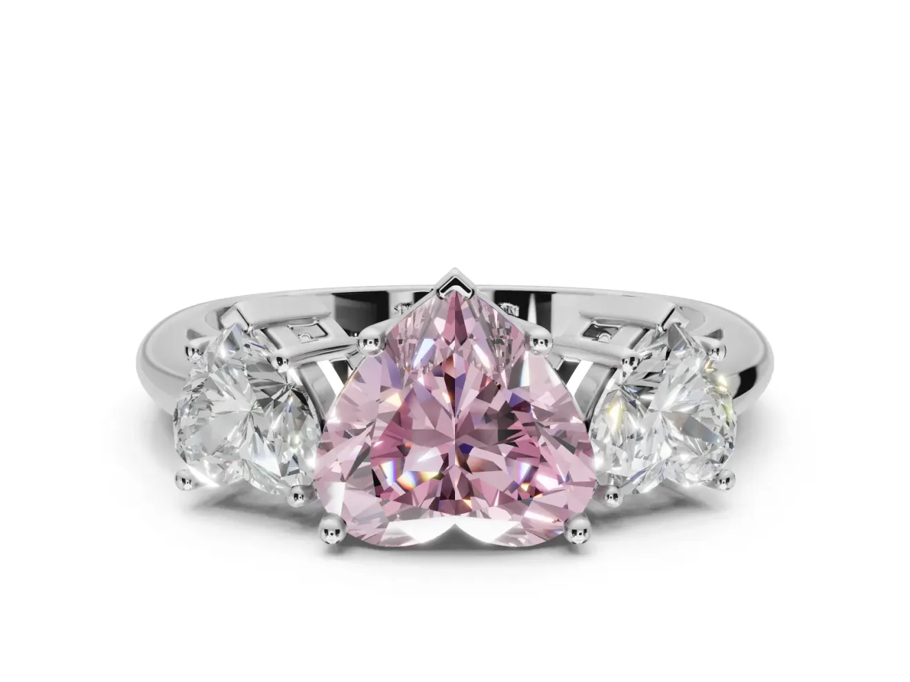 Heart-Shaped 3 Stone Engagement Ring Setting for a Fancy Pink Lab-Grown Diamond | Sterling Silver - Design NV-24895