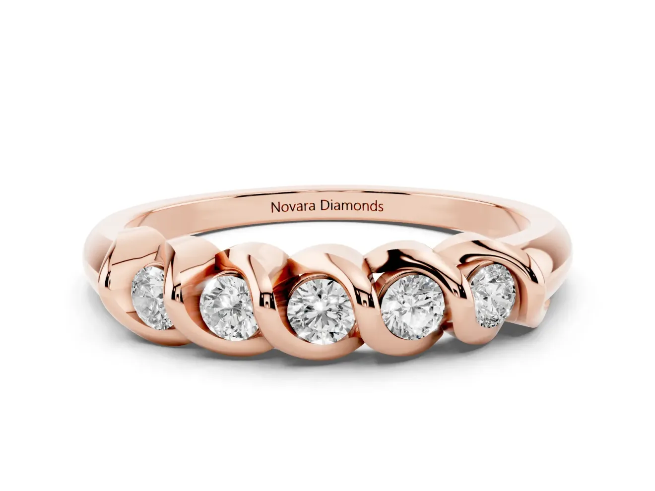 Round Diamond Eternity Band Set in Rose gold with Twist Prong Setting