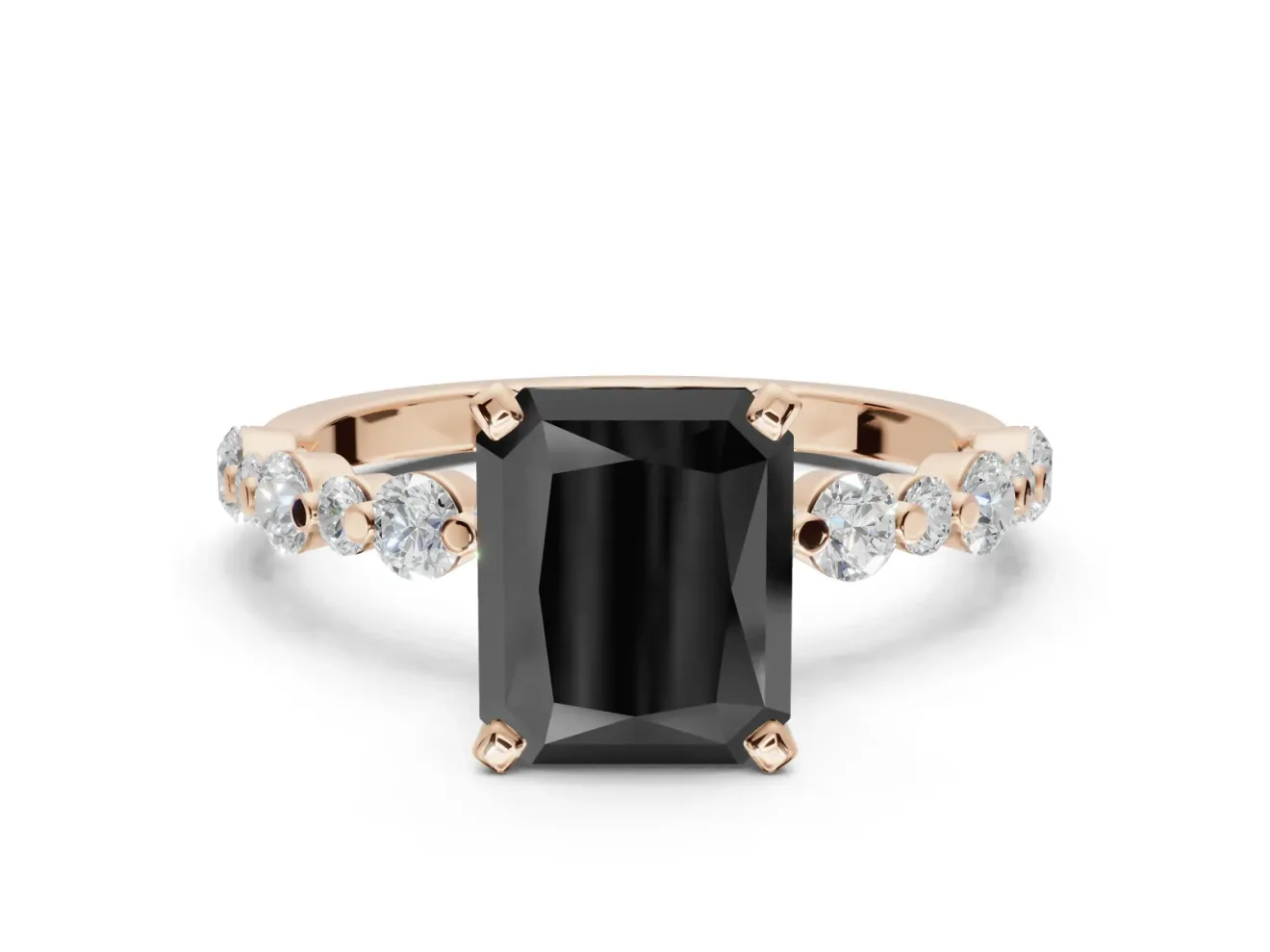 Radiant Cut Pavé Engagement Ring Setting for a Black Center | Alternating Accents | Rose Gold