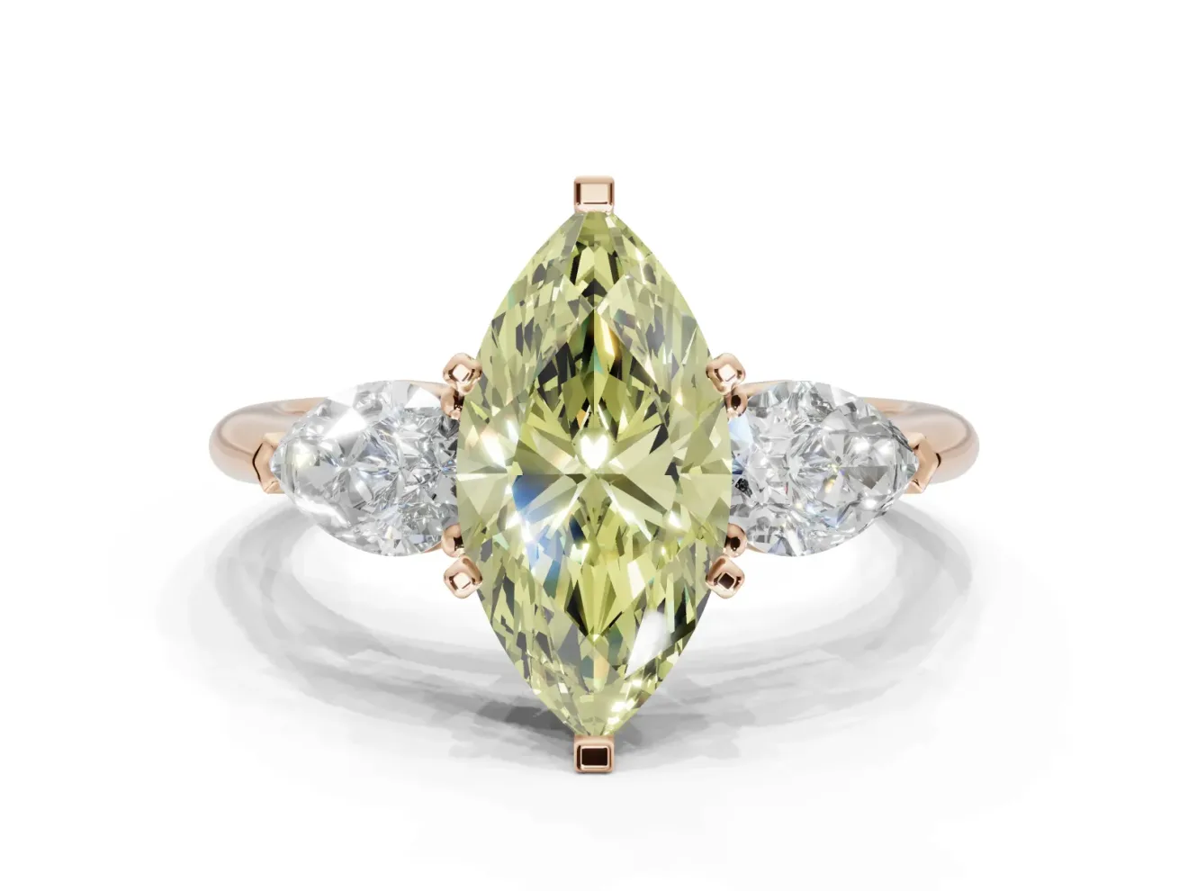 Marquise 3-Stone Engagement Ring Setting for a Fancy Yellow Lab-Grown Diamond | Rose Gold