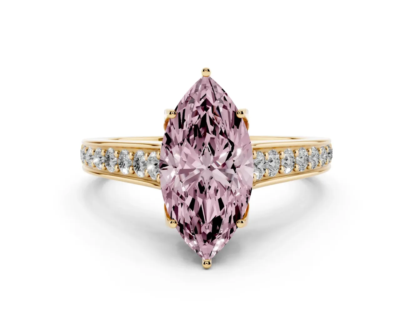 Marquise Graduated Pavé Engagement Ring Setting for a Fancy Pink Lab-Grown Diamond | Yellow Gold