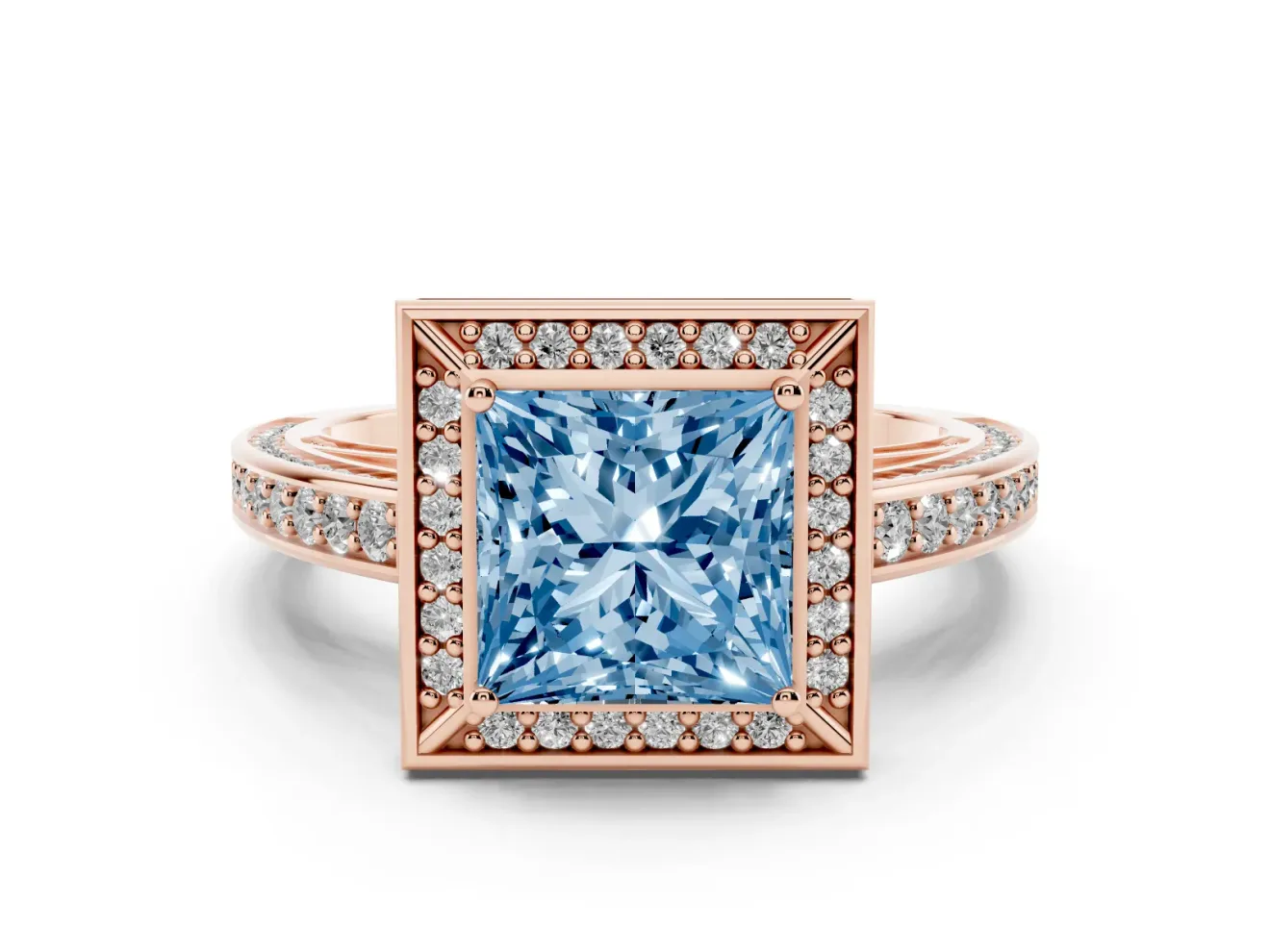 Princess Cut Sectioned Halo Engagement Ring Setting for a Fancy Blue Lab-Grown Diamond | Rose Gold
