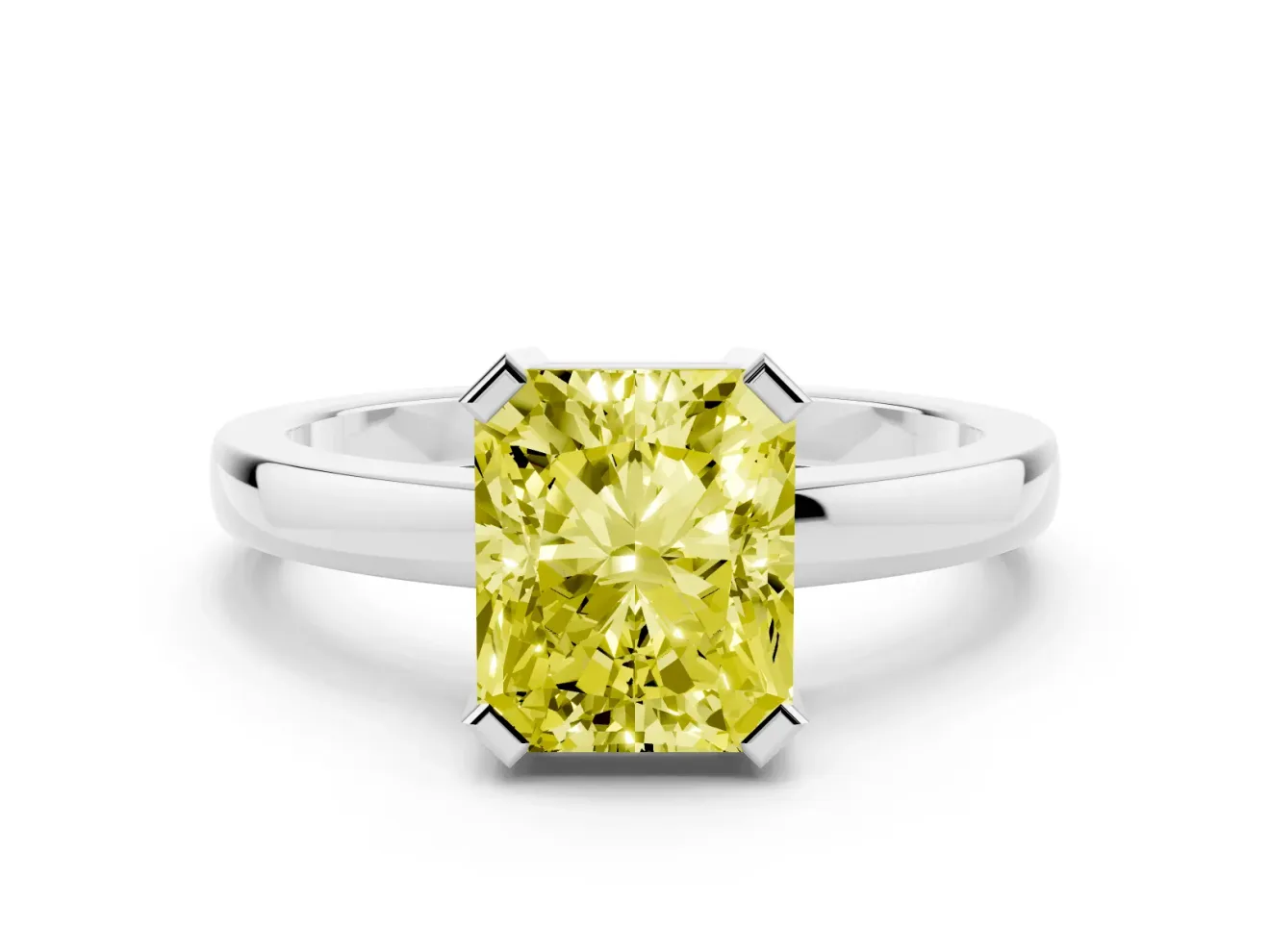Radiant Cut Solitaire Engagement Ring Setting for a Fancy Yellow Lab-Grown Diamond | Flat Tab Prongs | Sterling Silver