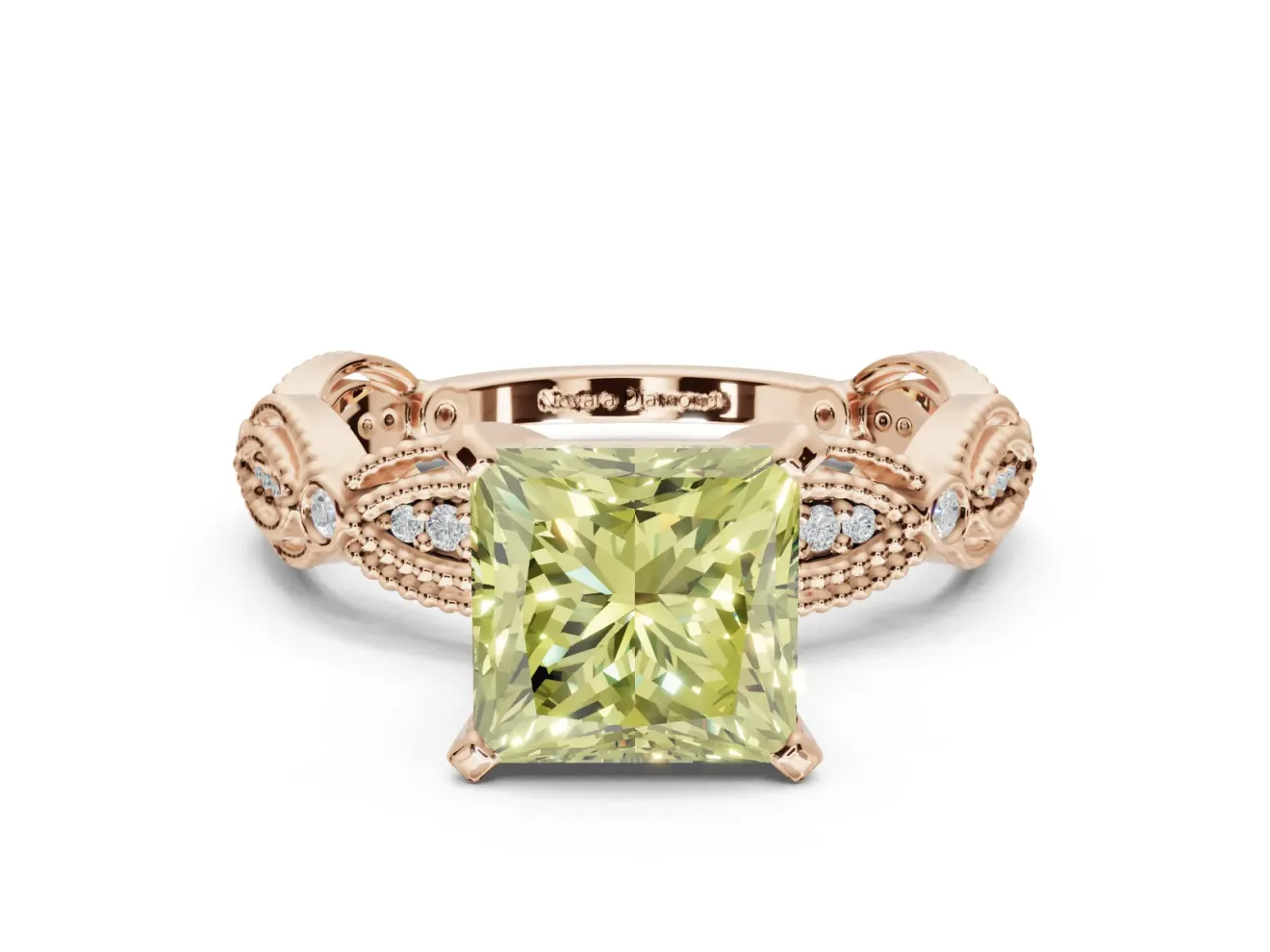 Princess Cut Vintage Engagement Ring Setting for a Fancy Yellow Lab-Grown Diamond | Graduated Stations | Rose Gold