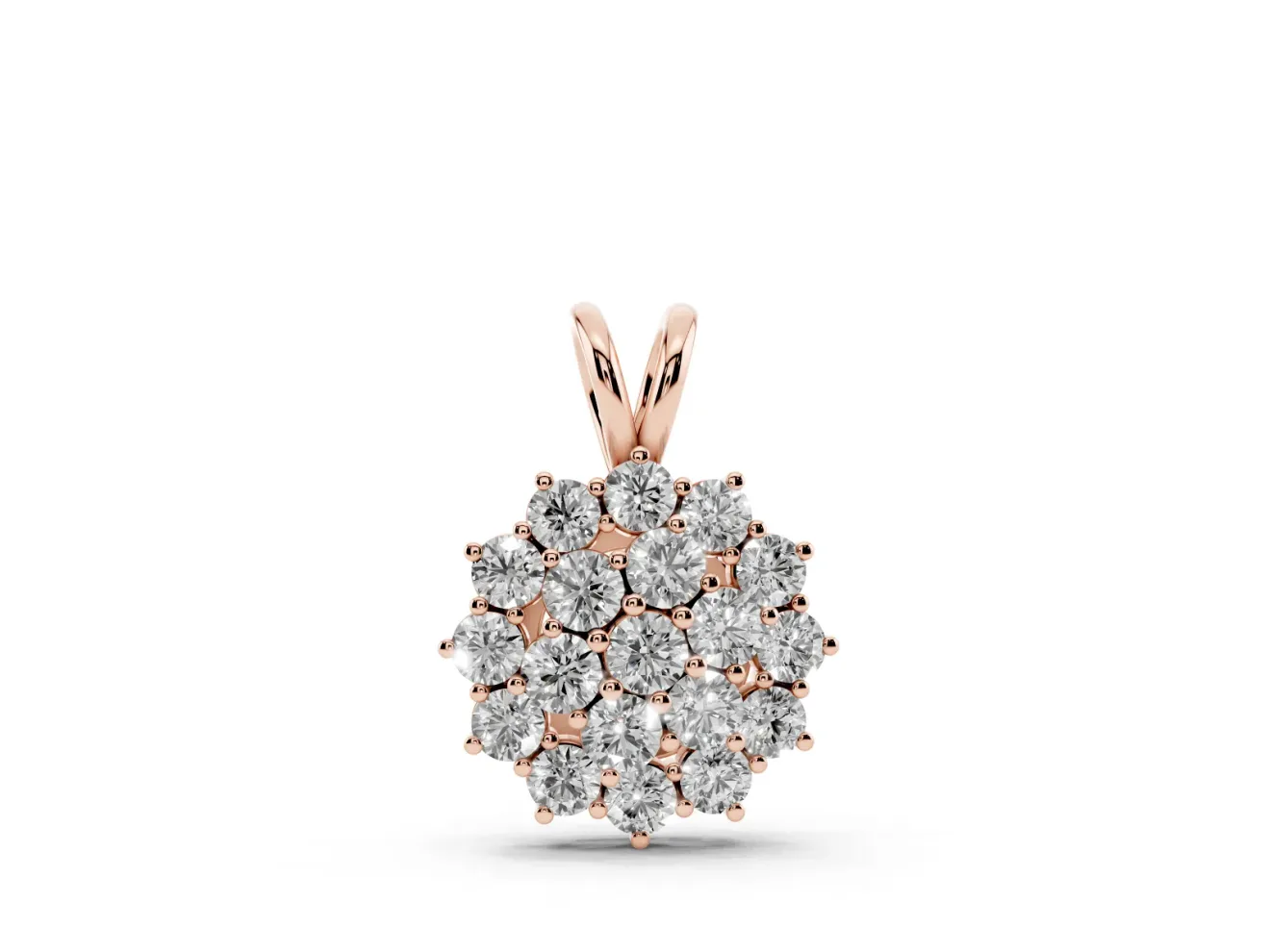 Round Lab-Grown Diamond Rosette Cluster Pendant Necklace | Double-Wire Bail | Rose Gold