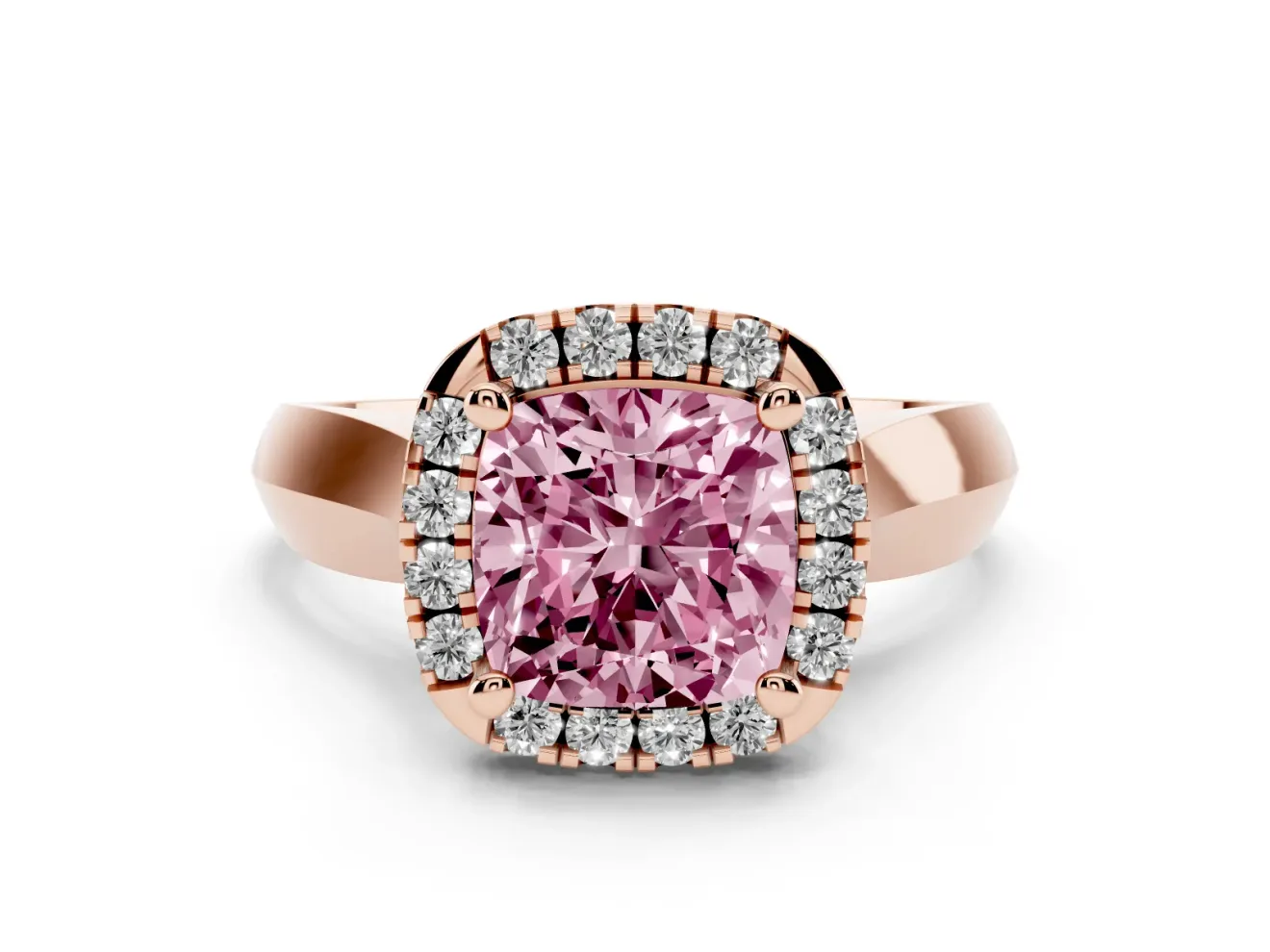 Cushion Cut Halo Engagement Ring Setting for a Fancy Pink Lab-Grown Diamond | Square Profile Band | Rose Gold