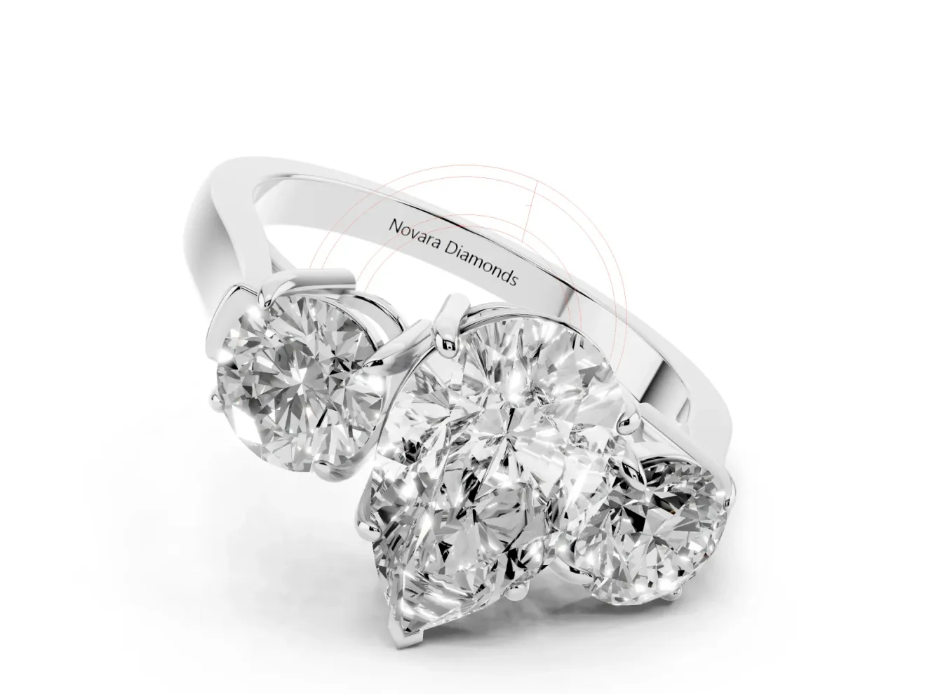 Pear Cut Diamond Three-Stone Ring Set in Platinum with Round Accent Stones and Plain Band