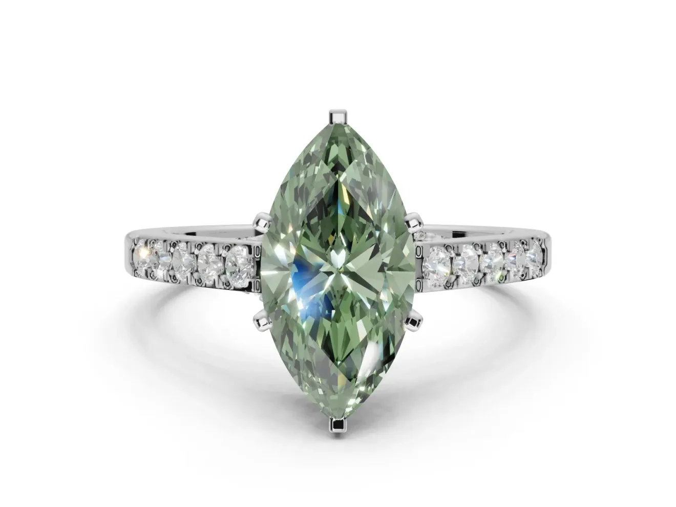 Marquise Pavé Engagement Ring Setting for a Fancy Green Lab-Grown Diamond | Crossover Gallery | Sterling Silver
