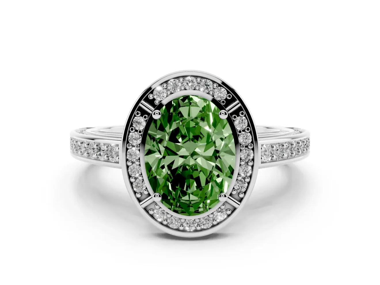 Oval Sectioned Halo Engagement Ring Setting for a Fancy Green Lab-Grown Diamond | White Gold