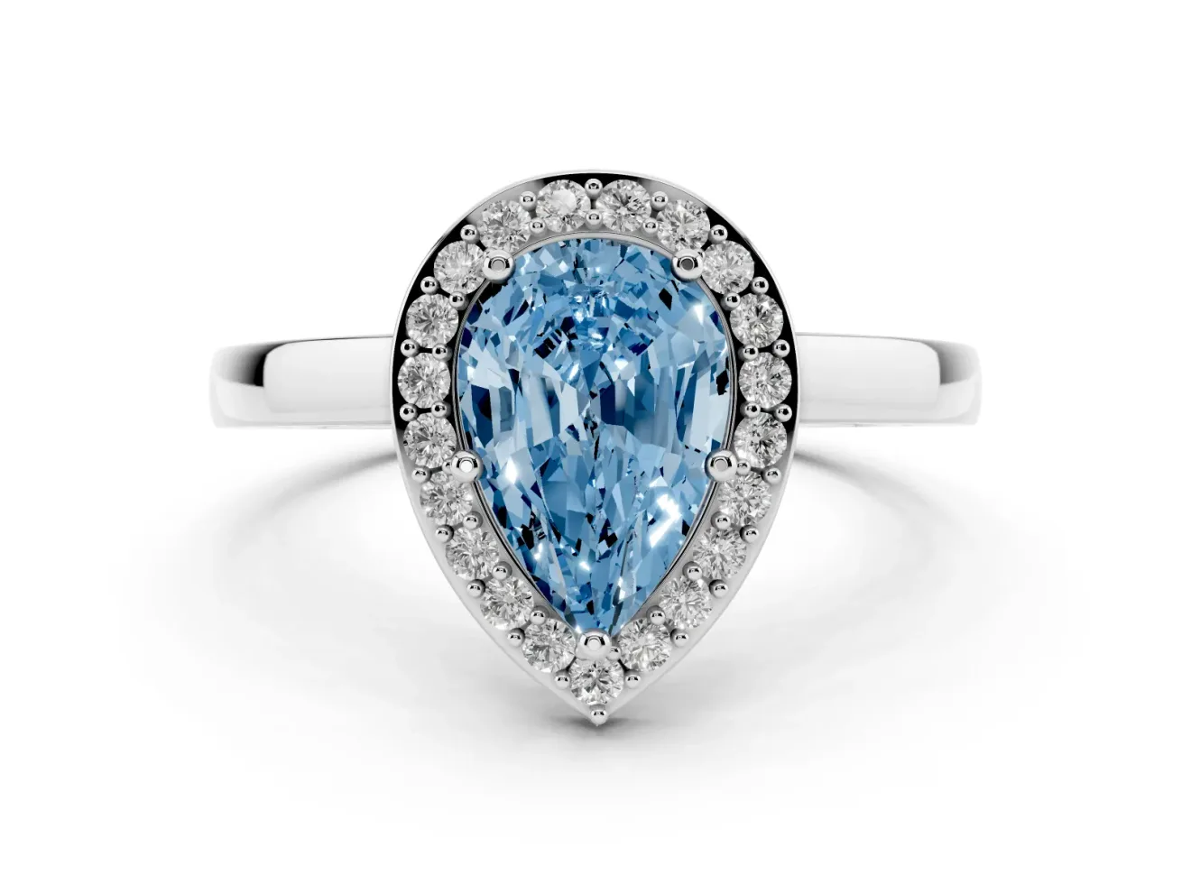 Fancy Blue Pear Cut Diamond Halo Ring Set in White gold with Solitaire Band and Prong Setting