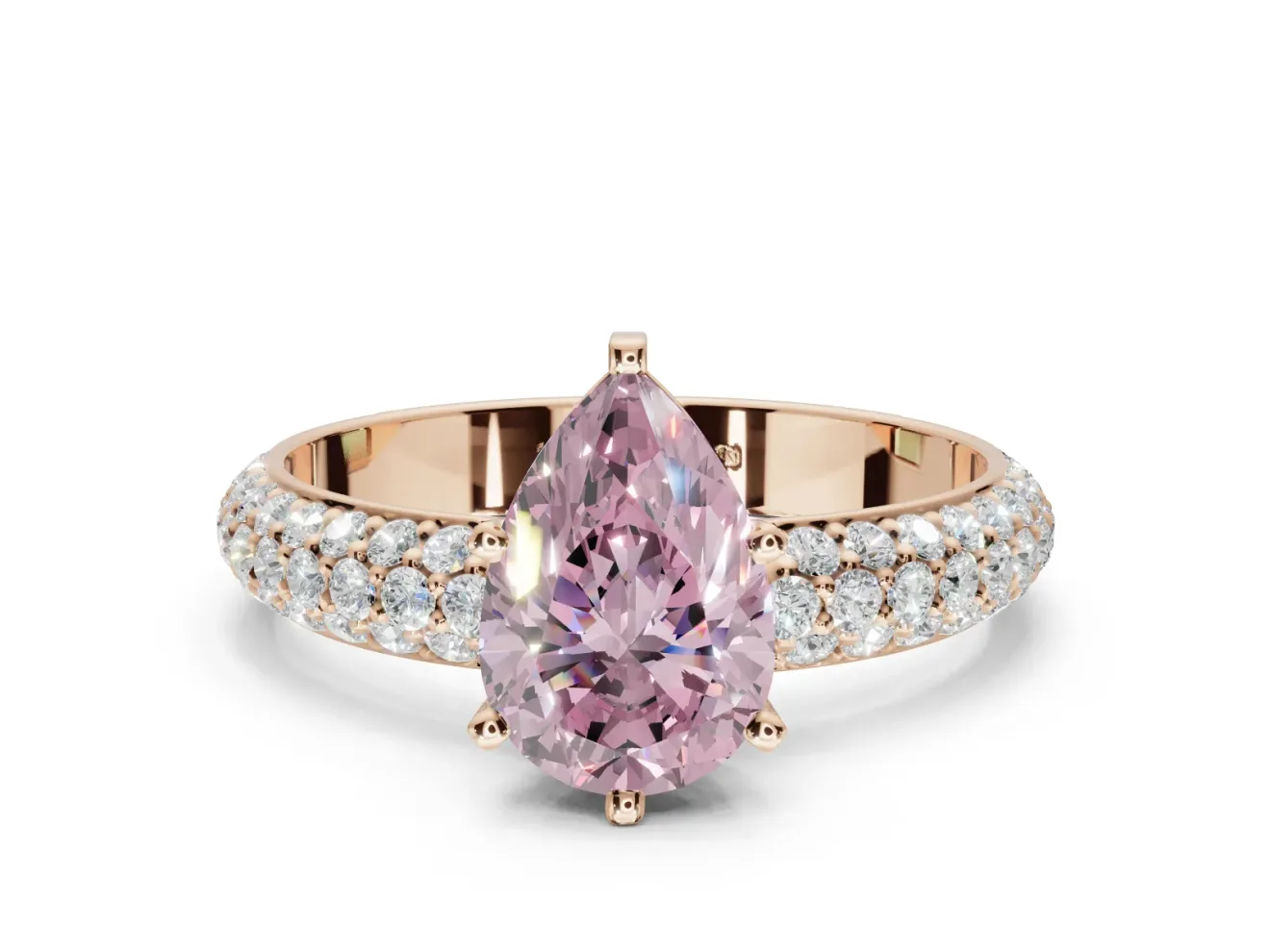 Pear-Shaped Domed Pavé Engagement Ring Setting for a Fancy Pink Lab-Grown Diamond | Rose Gold