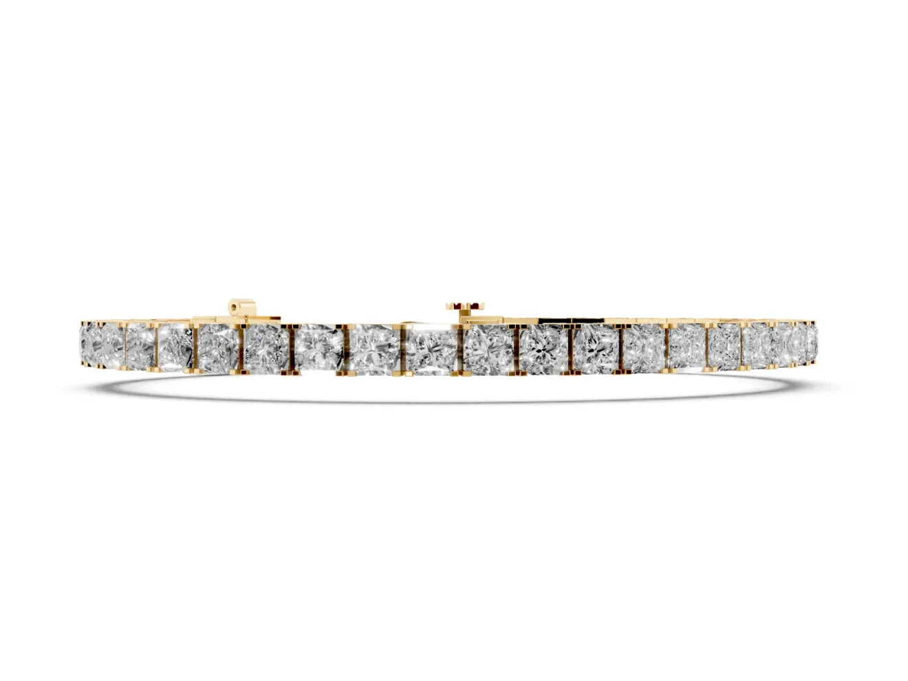 Princess Cut Lab-Grown Diamond Bar Set Tennis Bracelet | Inline Box Clasp | Yellow Gold
