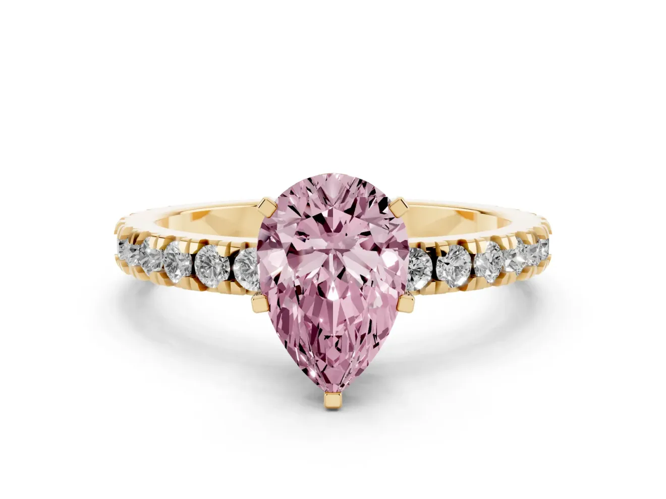 Pear-Shaped Pavé Solitaire Engagement Ring Setting for a Fancy Pink Lab-Grown Diamond | Yellow Gold