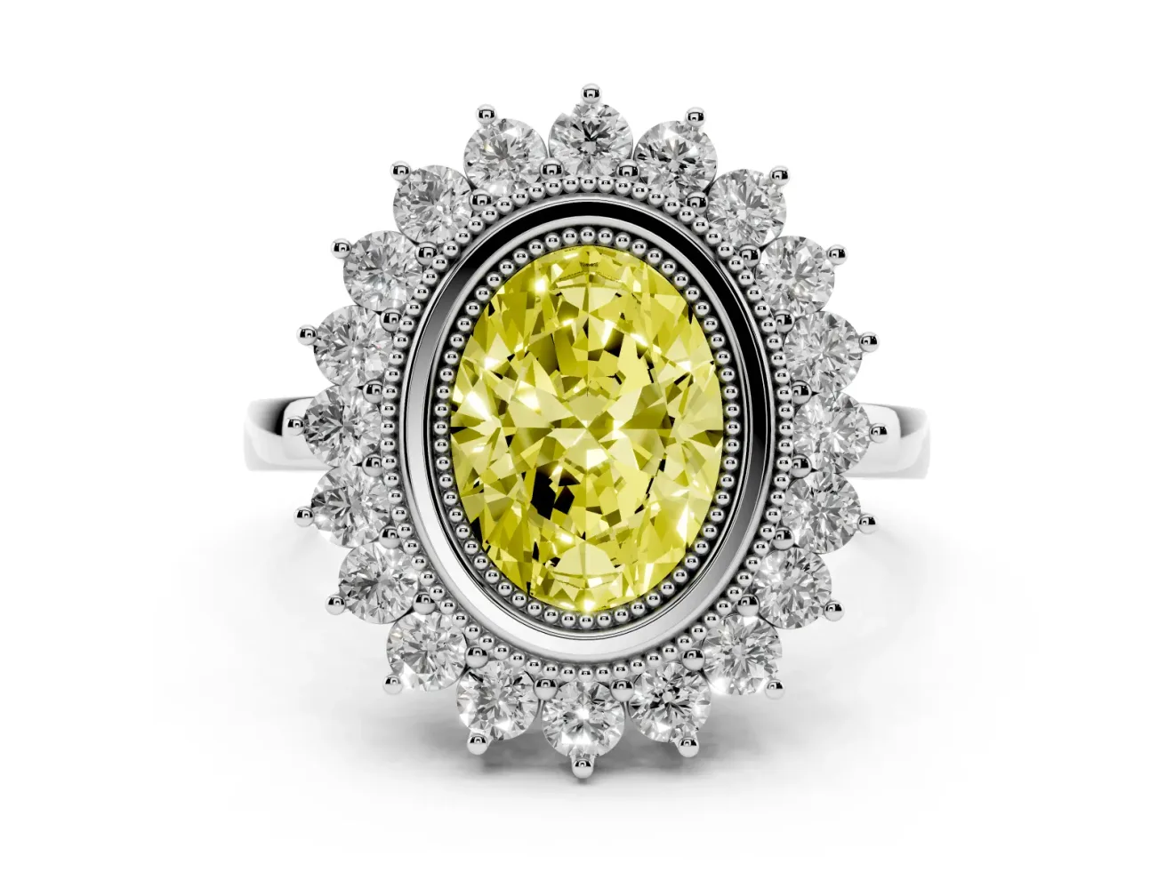 Oval Bezel Halo Engagement Ring Setting for a Fancy Yellow Lab-Grown Diamond | White Gold